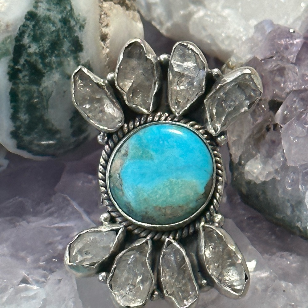 Turquoise Herkimer Diamond Statement Sterling Sil… - image 4